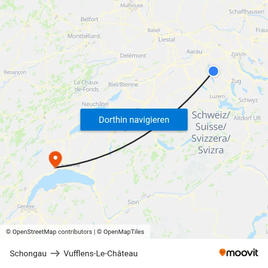 Schongau to Vufflens-Le-Château map