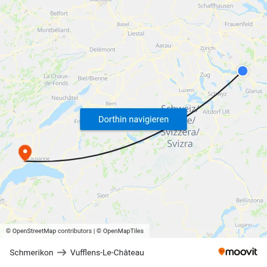 Schmerikon to Vufflens-Le-Château map