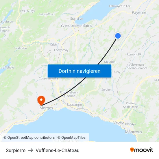 Surpierre to Vufflens-Le-Château map