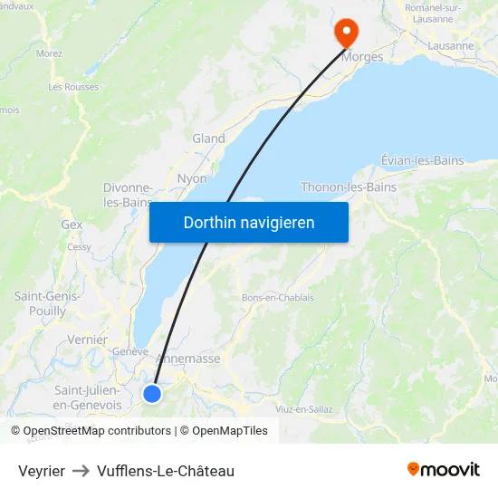 Veyrier to Vufflens-Le-Château map