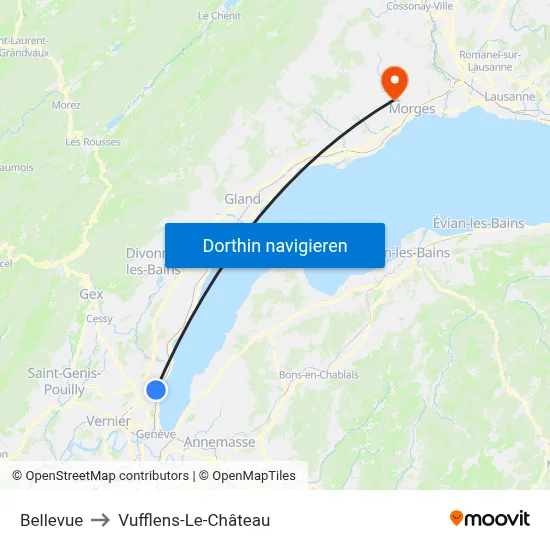 Bellevue to Vufflens-Le-Château map
