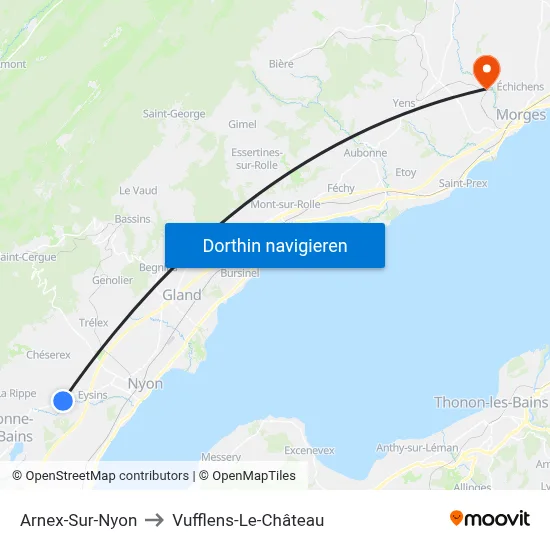 Arnex-Sur-Nyon to Vufflens-Le-Château map