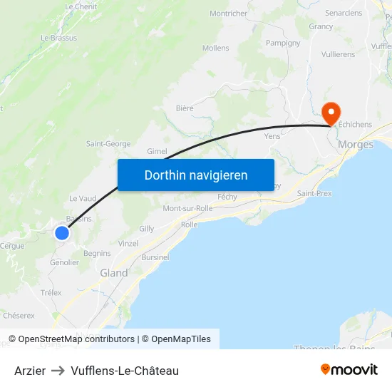 Arzier to Vufflens-Le-Château map