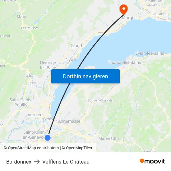 Bardonnex to Vufflens-Le-Château map
