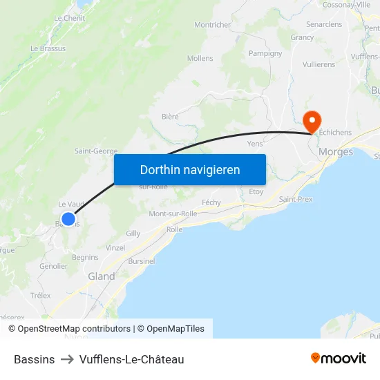 Bassins to Vufflens-Le-Château map