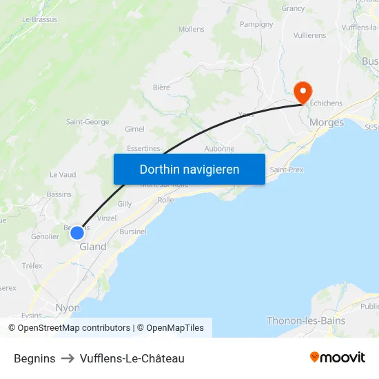 Begnins to Vufflens-Le-Château map