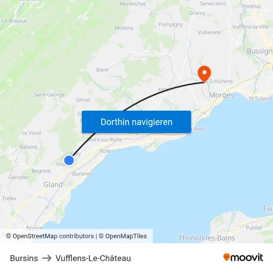Bursins to Vufflens-Le-Château map