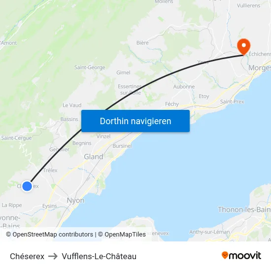 Chéserex to Vufflens-Le-Château map