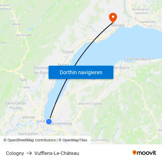 Cologny to Vufflens-Le-Château map