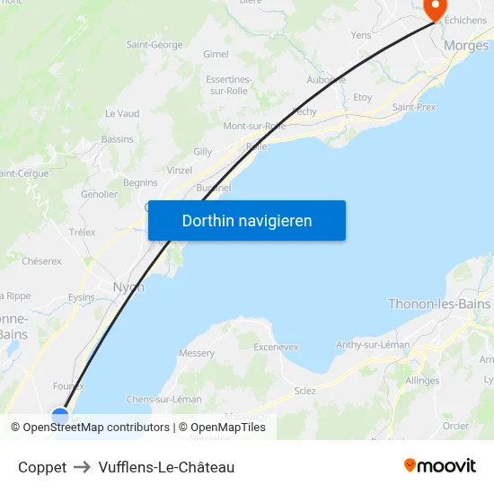 Coppet to Vufflens-Le-Château map