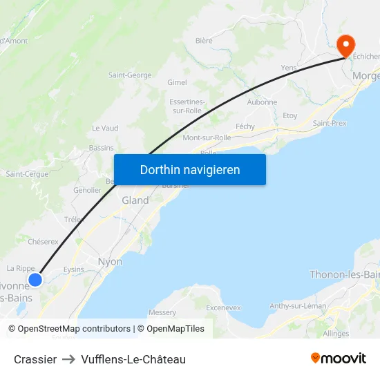 Crassier to Vufflens-Le-Château map