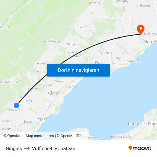 Gingins to Vufflens-Le-Château map