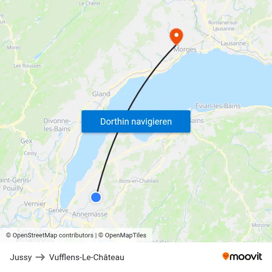 Jussy to Vufflens-Le-Château map