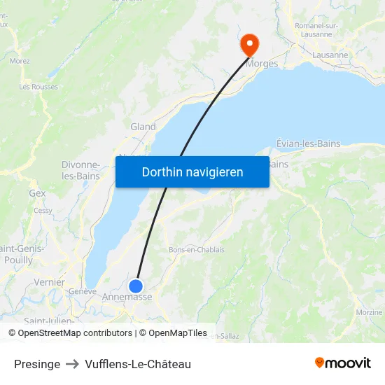 Presinge to Vufflens-Le-Château map