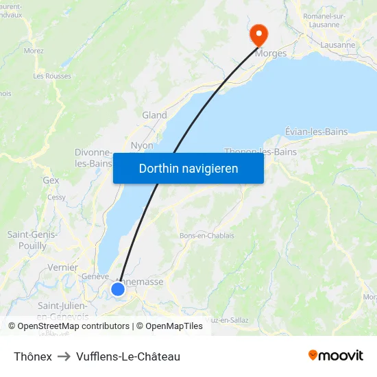 Thônex to Vufflens-Le-Château map