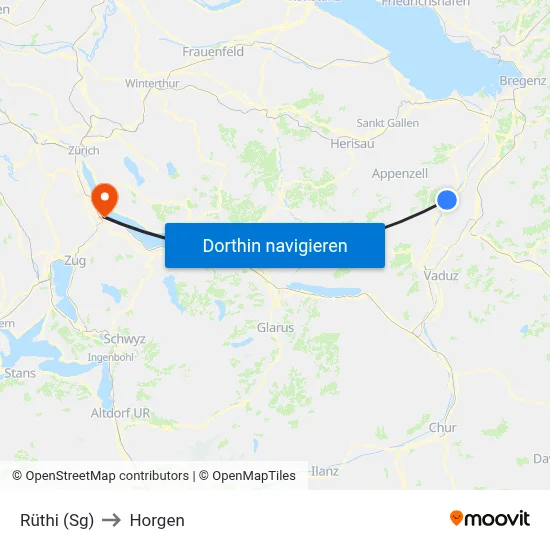 Rüthi (Sg) to Horgen map
