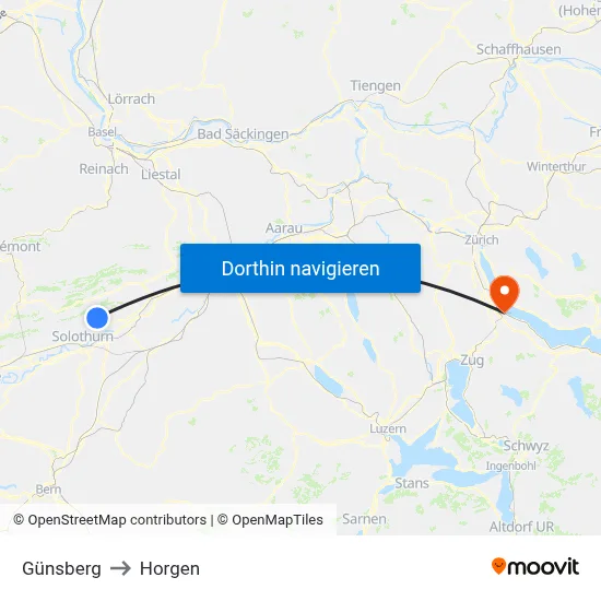 Günsberg to Horgen map