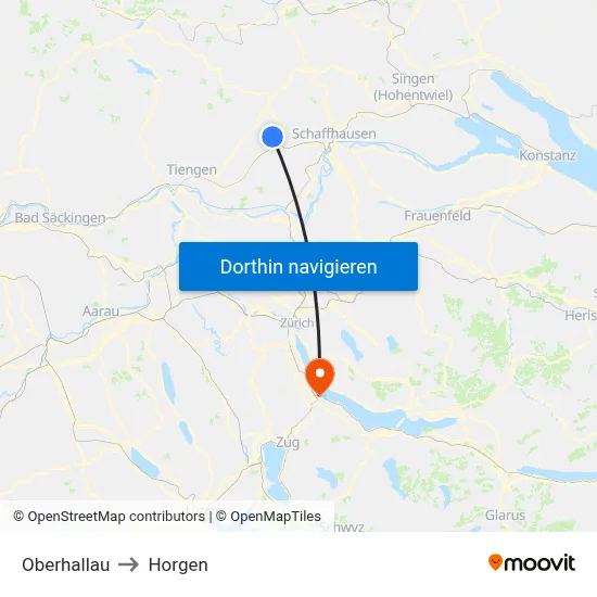 Oberhallau to Horgen map
