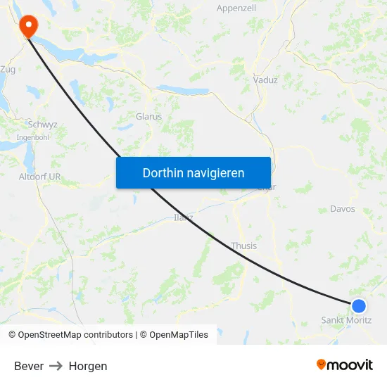 Bever to Horgen map