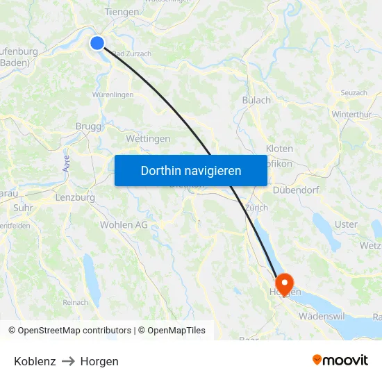 Koblenz to Horgen map