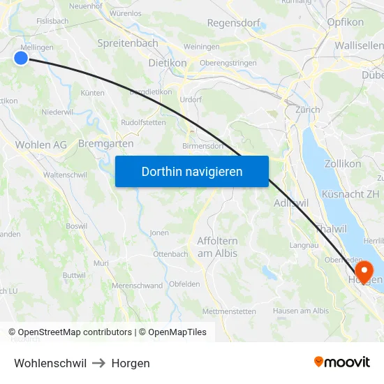 Wohlenschwil to Horgen map