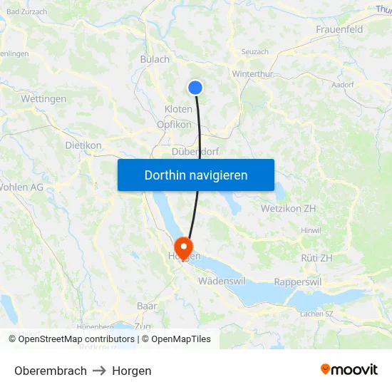 Oberembrach to Horgen map