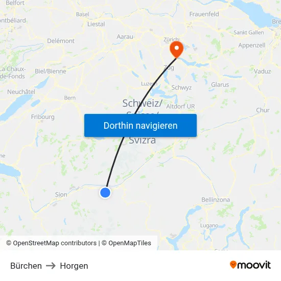 Bürchen to Horgen map