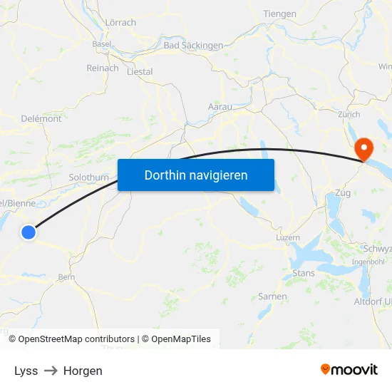 Lyss to Horgen map