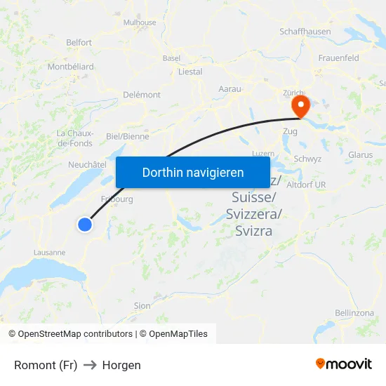 Romont (Fr) to Horgen map