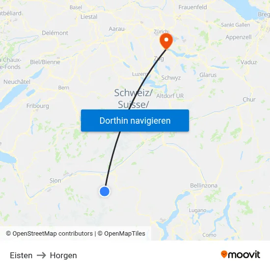 Eisten to Horgen map