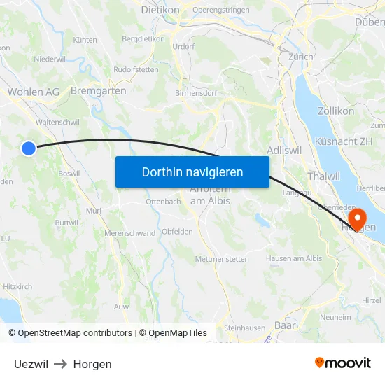 Uezwil to Horgen map