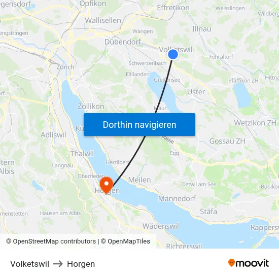 Volketswil to Horgen map