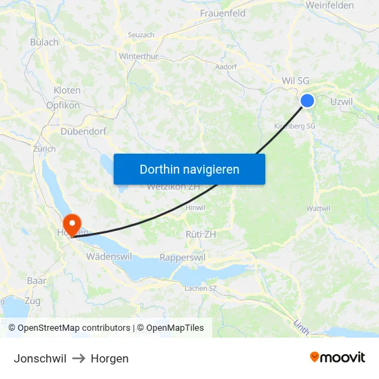 Jonschwil to Horgen map