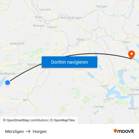 Merzligen to Horgen map