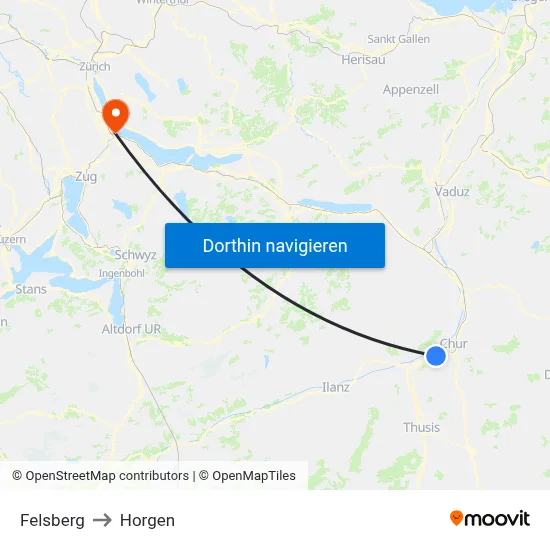 Felsberg to Horgen map