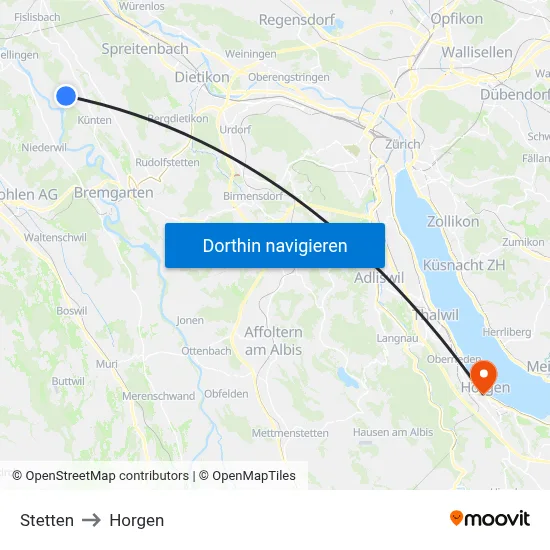 Stetten to Horgen map