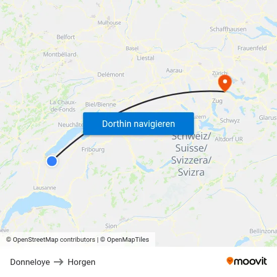 Donneloye to Horgen map