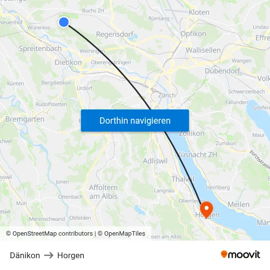 Dänikon to Horgen map