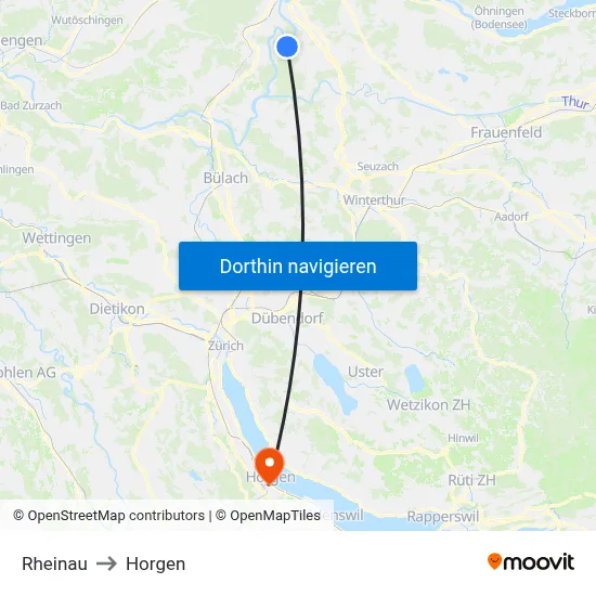 Rheinau to Horgen map