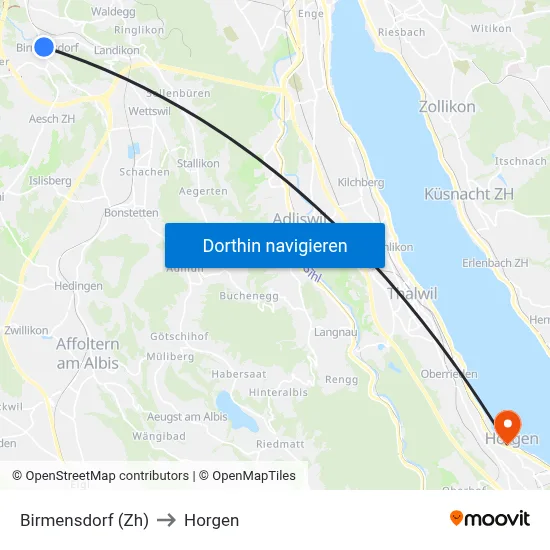 Birmensdorf (Zh) to Horgen map