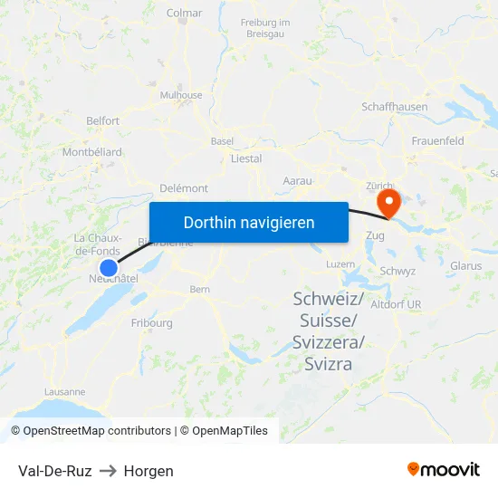Val-De-Ruz to Horgen map