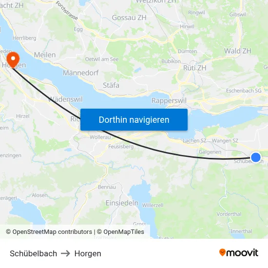 Schübelbach to Horgen map