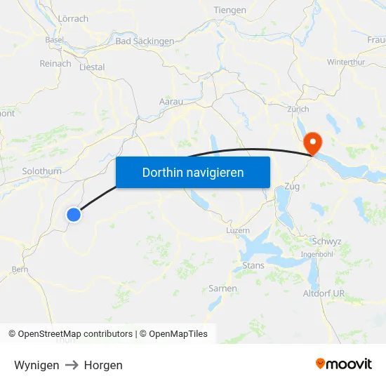 Wynigen to Horgen map