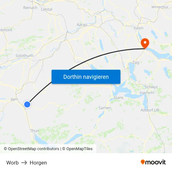 Worb to Horgen map