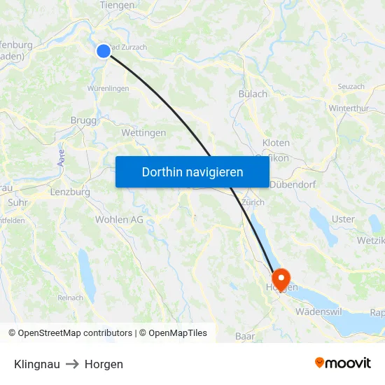 Klingnau to Horgen map