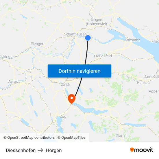 Diessenhofen to Horgen map