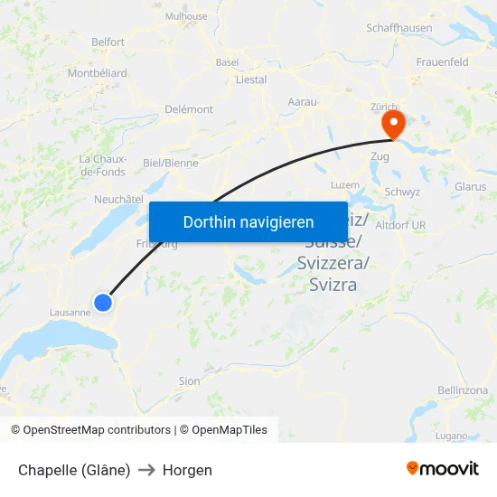 Chapelle (Glâne) to Horgen map