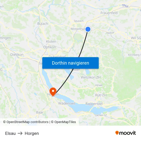 Elsau to Horgen map