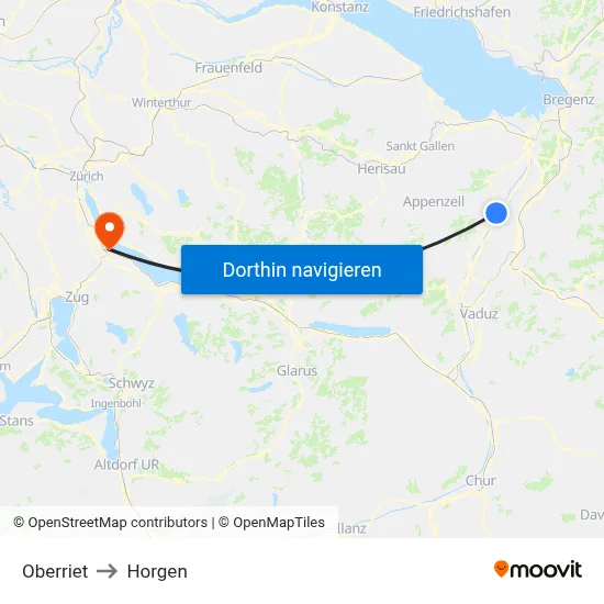 Oberriet to Horgen map