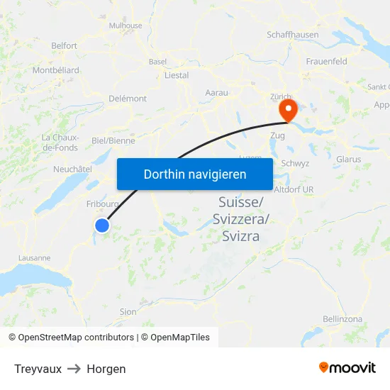 Treyvaux to Horgen map